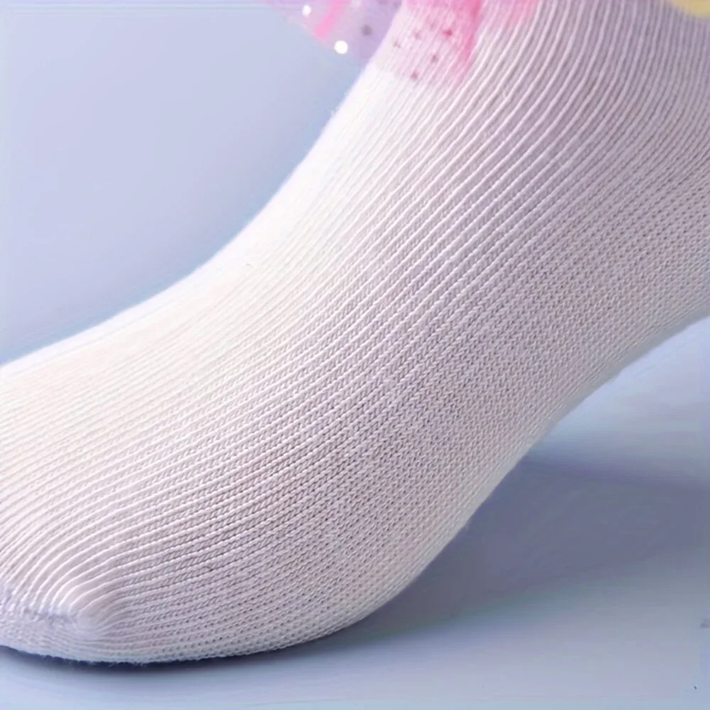 2/$12 Girls Rainbow Tulle Ruffle Socks | White Sparkle Ankle Socks